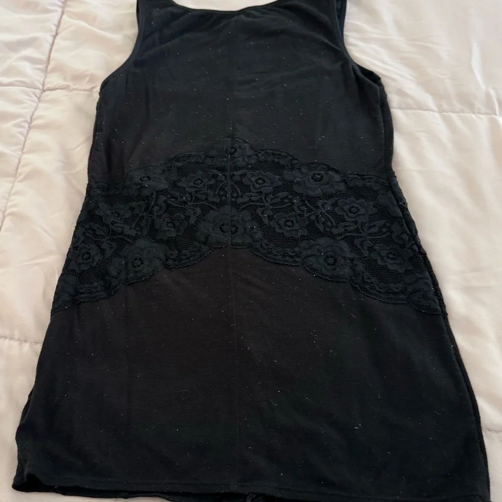 Free People Black lace mixed media hook and eye front Tank Top, size S Petite